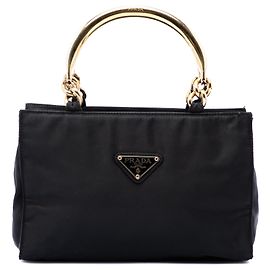 Prada Tessuto Handtasche schwarz mit Metallgriff