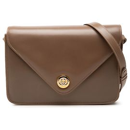 Borsa a tracolla a busta Gucci in vitello marrone con G intrecciate