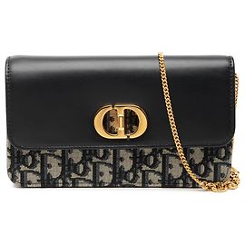 Borsa a tracolla Miss Caro con catena in jacquard Dior Oblique blu e pelle di vitello