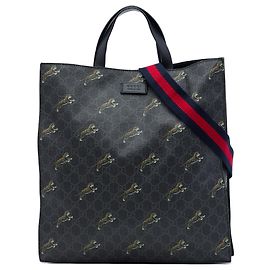 Gucci GG Supreme Web Tiger Convertible Soft Tote Satchel in Schwarz