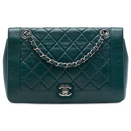 Borsa a tracolla Chanel Medium Quilted Crumpled Calfskin Bi Vintage Full Flap Verde