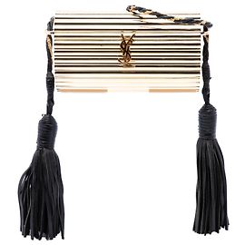 Borsa Box Opium monogram Saint Laurent in acrilico costolizzato e pelle d'agnello con frange dorata