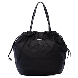 Borsa Tote Prada Tessuto Canapa Logo Nera
