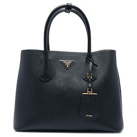 Borsa Double Satchel Prada Medium in pelle Saffiano nera