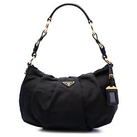 Borsa Hobo plissettata Prada Tessuto nera