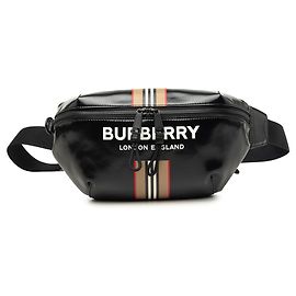 Borsa cintura Sonny Burberry in tela rivestita nera con Icon Stripe