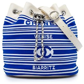 Borsa bucket con coulisse Chanel Venise Biarritz in fibre miste e pelle d'agnello blu