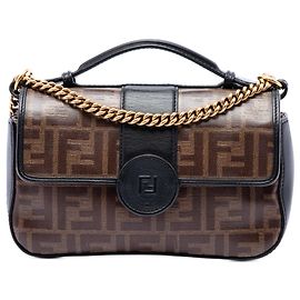 Borsa Satchel Fendi Vitello Grace and Glazed FF 1974 Double F Marrone