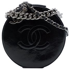 Borsa Satchel Chanel CC Round as Earth in vernice nera