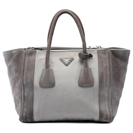 Gray Prada Scamosciato and Canapa Twin Pocket Double Handle Satchel