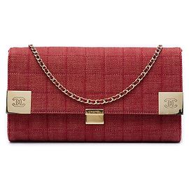 Borsa a tracolla Chanel CC Chocolate Bar in denim rosso con catena