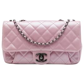 Borsa a tracolla Chanel Medium Quilted Metallic Calfskin Coco Pleats con patta e catena Rosa