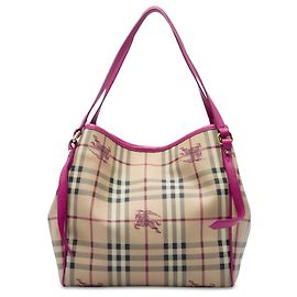 Borsa Tote Canterbury Burberry Small in tela rivestita beige Haymarket Check