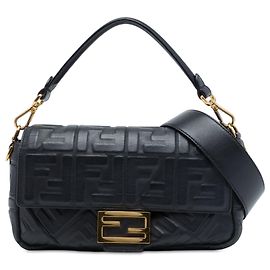 Borsa Satchel Baguette Fendi Zucca in pelle goffrata nera