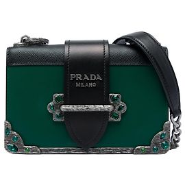 Borsa a tracolla Cahier in vitello Crystal con rifiniture in Saffiano Prada nera