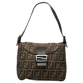 Bolso de hombro Fendi Zucca Canvas Double Flap Mamma Marrón