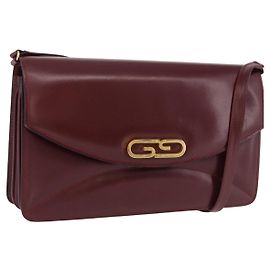 GUCCI Shoulder Bag Leather Bordeaux Gold