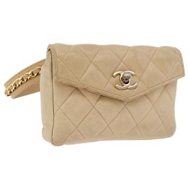 CHANEL Matelasse Waist bag Lamb Skin Beige Gold CC