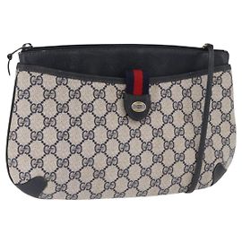 GUCCI GG Supreme Sherry Line Shoulder Bag PVC Navy Gold 39 02 026