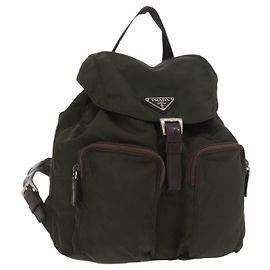 PRADA Rucksack Nylon Khaki Silver