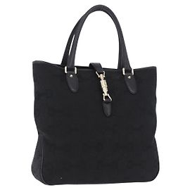 GUCCI Jackie Hand Bag Canvas Black Gold 145818
