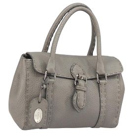 FENDI Selleria Mini Linda Hand Bag Leather Silver