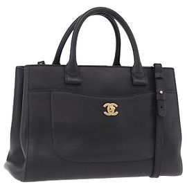 CHANEL Neo Executive Tote Bag Caviar Skin 2way Black Gold CC
