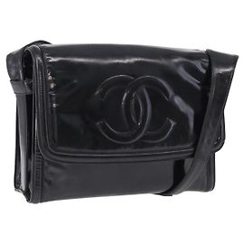 CHANEL Shoulder Bag Patent Black CC