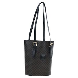 Céline CELINE Macadam Canvas Tote Bag PVC Leather Black Gold