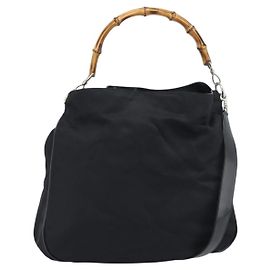 GUCCI Bamboo Hand Bag Nylon 2way Black Silver 001 1577 2615