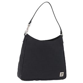 FENDI Zucchino Canvas Shoulder Bag Black Silver 8BR169