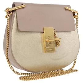 Chloé Chloe Drew Chain Shoulder Bag Leather Beige Gold