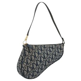 Christian Dior Trotter Canvas Saddle Pouch Navy Gold