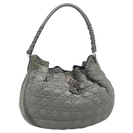 Christian Dior Canage Shoulder Bag Nylon Gray Silver
