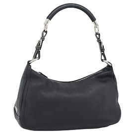 PRADA Hand Bag Leather Black Silver