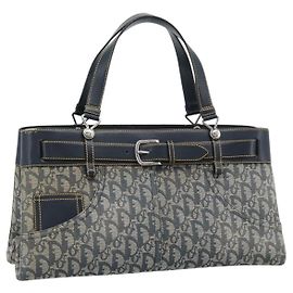 Christian Dior Trotter Canvas Hand Bag Navy Silver