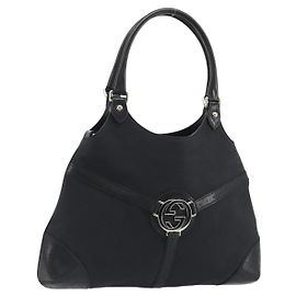 GUCCI Interlocking G Hand Bag Canvas Black Silver 114875