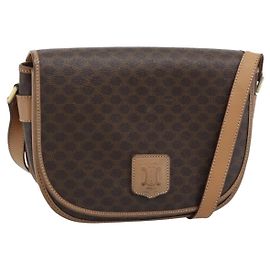 Céline CELINE Macadam Canvas Shoulder Bag PVC Leather Brown Gold