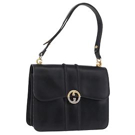 GUCCI Shoulder Bag Leather Black Gold Tone