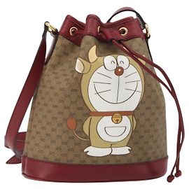 GUCCI Micro GG Doraemon Shoulder Bag PVC Beige Gold Tone 655597