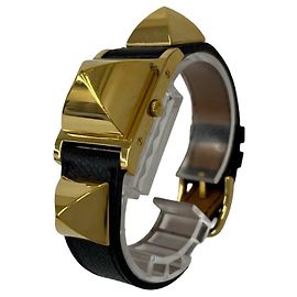Hermès Reloj de pulsera HERMES Vintage Medor chapado en oro y cuero quartz
