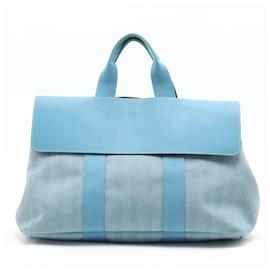 Hermès Borsa Tote Hermes Valparaiso GM in Toile Chevron e Pelle