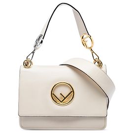 Borsa Satchel Fendi Kan I F in pelle liscia bianca