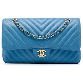 Chanel Blue Medium Classic Chevron Caviar Double Flap