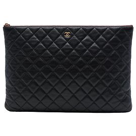 Chanel Black Large Quilted Caviar O Case Clutch