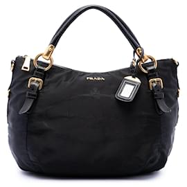 Borsa Satchel Prada in Tessuto Canapa Nera con Logo