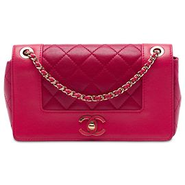 Chanel Pink Quilted Bicolor Sheepskin Mademoiselle Vintage Flap