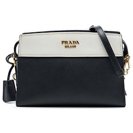 Borsa a tracolla Prada Esplanade in Saffiano e City Calf bicolore nero