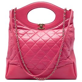 Chanel 31 Shopping Bag aus glänzendem, gestepptem, gealtertem Kalbsleder, klein, rosa