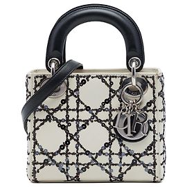 Dior Mini Lady Dior in vitello Cannage bianco con paillettes